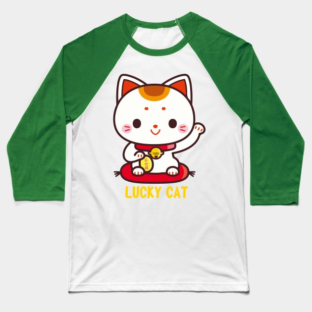 Maneki Neko Lucky Cat Good Luck Charm Cute Kawaii Baseball T-Shirt by interDesign